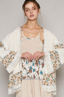POL Open Front Mixed Cardigan in Cream Multi Cardigan POL Clothing   