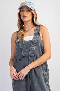 Easel Mineral Washed Terry Knit Jumpsuit in Moon River ON ORDER