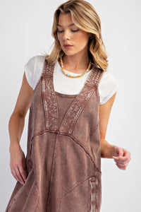 Easel Mineral Washed Terry Knit Jumpsuit in Chocolate ON ORDER