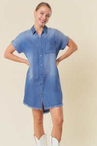 Doe & Rae Tencel Denim Mini Dress in Dark Denim