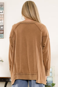 BlueVelvet Cotton Terry Knit Top with Patchwork Details in Brown