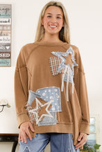 Load image into Gallery viewer, BlueVelvet Cotton Terry Knit Top with Patchwork Details in Brown
