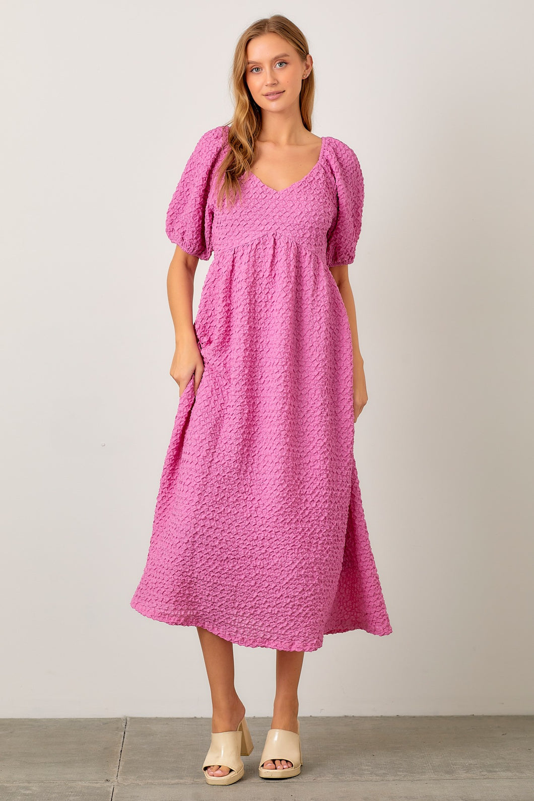 Polagram Textured Midi Dress in Pink