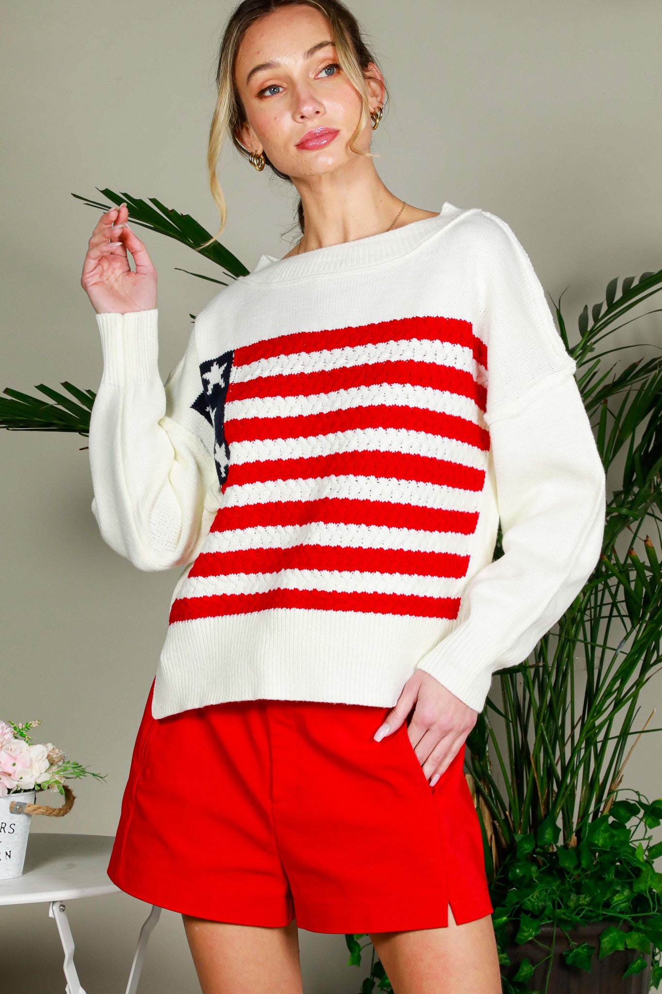 Vine & Love American Flag Knit Sweater in Cream – June Adel