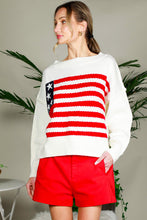 Load image into Gallery viewer, Vine &amp; Love American Flag Knit Sweater in Cream

