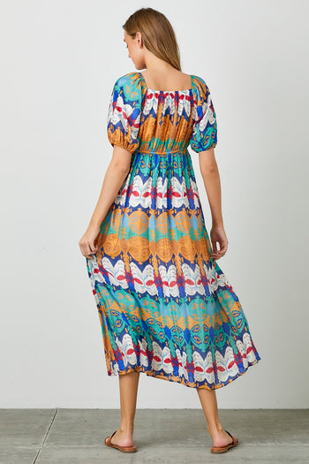 Polagram Ethnic Print Midi Dress in Red Multi FINAL SALE