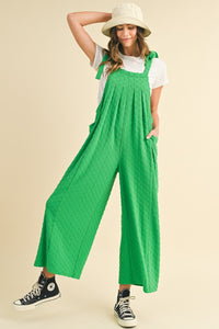 AnnieWear Terry Knit Jumpsuit with Textured Daisies in Kelly Green