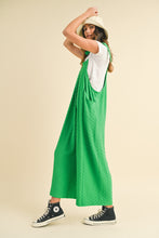 Load image into Gallery viewer, AnnieWear Terry Knit Jumpsuit with Textured Daisies in Kelly Green
