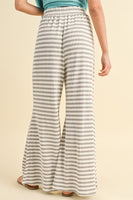 AnnieWear Textured Waffle Knit Striped Palazzo Pants in H Grey