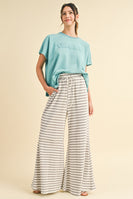 AnnieWear Textured Waffle Knit Striped Palazzo Pants in H Grey