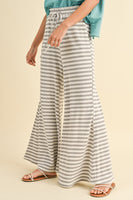 AnnieWear Textured Waffle Knit Striped Palazzo Pants in H Grey