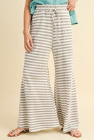 AnnieWear Textured Waffle Knit Striped Palazzo Pants in H Grey