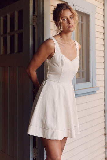 In February Fit & Flare Linen Mini Dress in Oatmeal Dress In February   