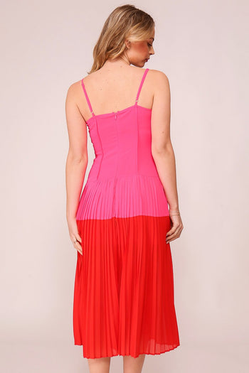 Lumiere Color Block Midi Dress in Fuchsia/Red S Lumiere Color Block Midi Dress in Fuchsia/Red S