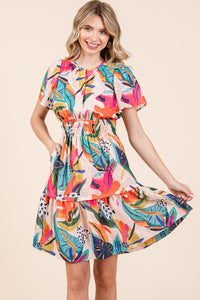 Lime 'N' Chili Abstract Print Mini Dress in Fuchsia Combo