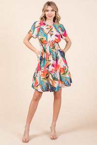 Lime 'N' Chili Abstract Print Mini Dress in Fuchsia Combo