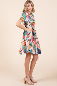 Lime 'N' Chili Abstract Print Mini Dress in Fuchsia Combo