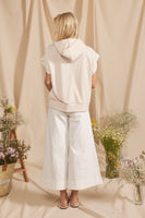 In February Hooded Top with Lace Details in Oatmeal