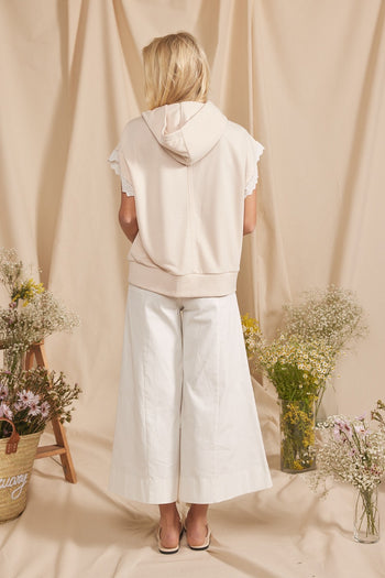 In February Hooded Top with Lace Details in Oatmeal