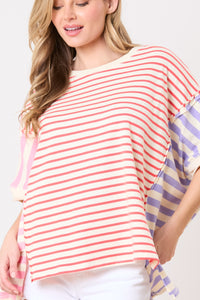 Peach Love Color Block Multi Colored Striped Top in Red/Pink/Lavender