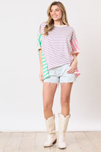 Load image into Gallery viewer, Peach Love Color Block Multi Colored Striped Top in Purple/Mint/Pink
