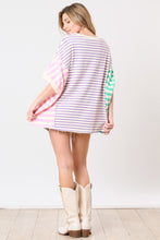 Load image into Gallery viewer, Peach Love Color Block Multi Colored Striped Top in Purple/Mint/Pink
