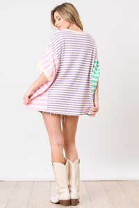 Peach Love Color Block Multi Colored Striped Top in Purple/Mint/Pink