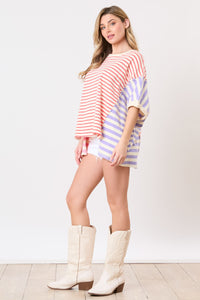 Peach Love Color Block Multi Colored Striped Top in Red/Pink/Lavender