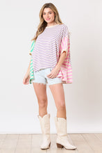 Load image into Gallery viewer, Peach Love Color Block Multi Colored Striped Top in Purple/Mint/Pink
