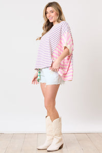 Peach Love Color Block Multi Colored Striped Top in Purple/Mint/Pink