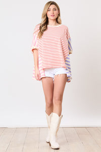 Peach Love Color Block Multi Colored Striped Top in Red/Pink/Lavender