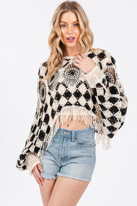 Sewn+Seen CROPPED LENGTH Crochet Poncho Top in Black/White