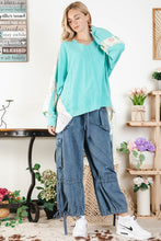 Load image into Gallery viewer, BlueVelvet Thermal Top with Flower Print Details in Mint Shirts &amp; Tops BlueVelvet   
