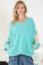 Load image into Gallery viewer, BlueVelvet Thermal Top with Flower Print Details in Mint Shirts &amp; Tops BlueVelvet   
