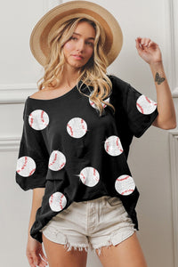 BiBi Sequin Baseball Patches Top in Black