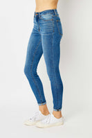 Judy Blue High Waisted Denim Cuffed Skinny Jeans in Medium Wash Pants Judy Blue   