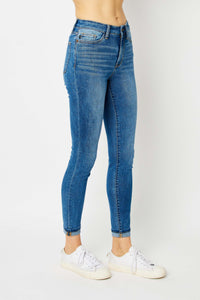 Judy Blue High Waisted Denim Cuffed Skinny Jeans in Medium Wash Pants Judy Blue   