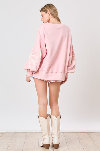 Peach Love RIBBON BOW Sweatshirt in Dusty Pink