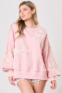 Peach Love RIBBON BOW Sweatshirt in Dusty Pink