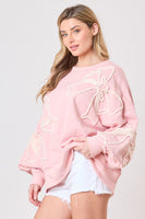 Peach Love RIBBON BOW Sweatshirt in Dusty Pink