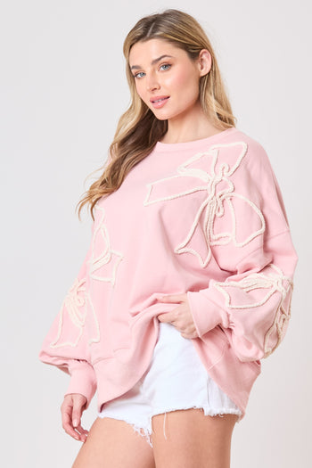 Peach Love RIBBON BOW Sweatshirt in Dusty Pink