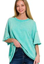 Load image into Gallery viewer, Mineral Washed French Terry Knit Top in Turquoise Shirts &amp; Tops Zenana   
