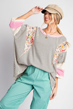 Load image into Gallery viewer, Easel Striped Knit Top with Mix Print Sleeves in Oat Black ON ORDER Shirts &amp; Tops Easel   
