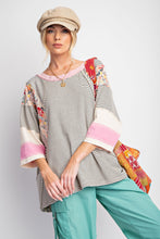 Load image into Gallery viewer, Easel Striped Knit Top with Mix Print Sleeves in Oat Black ON ORDER Shirts &amp; Tops Easel   

