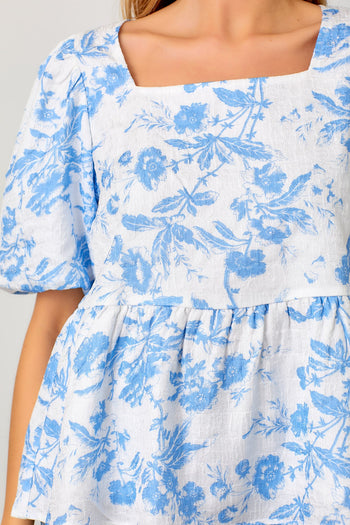 Polagram Textured Printed Top in Blue