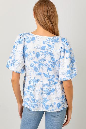 Polagram Textured Printed Top in Blue