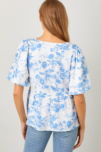 Polagram Textured Printed Top in Blue
