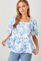 Polagram Textured Printed Top in Blue