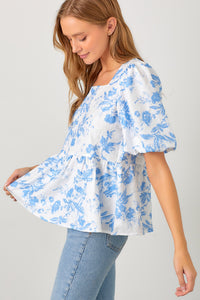 Polagram Textured Printed Top in Blue