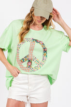 Load image into Gallery viewer, Sage+Fig Solid Color Top with Floral Peace Sign Applique in Sage ON ORDER
